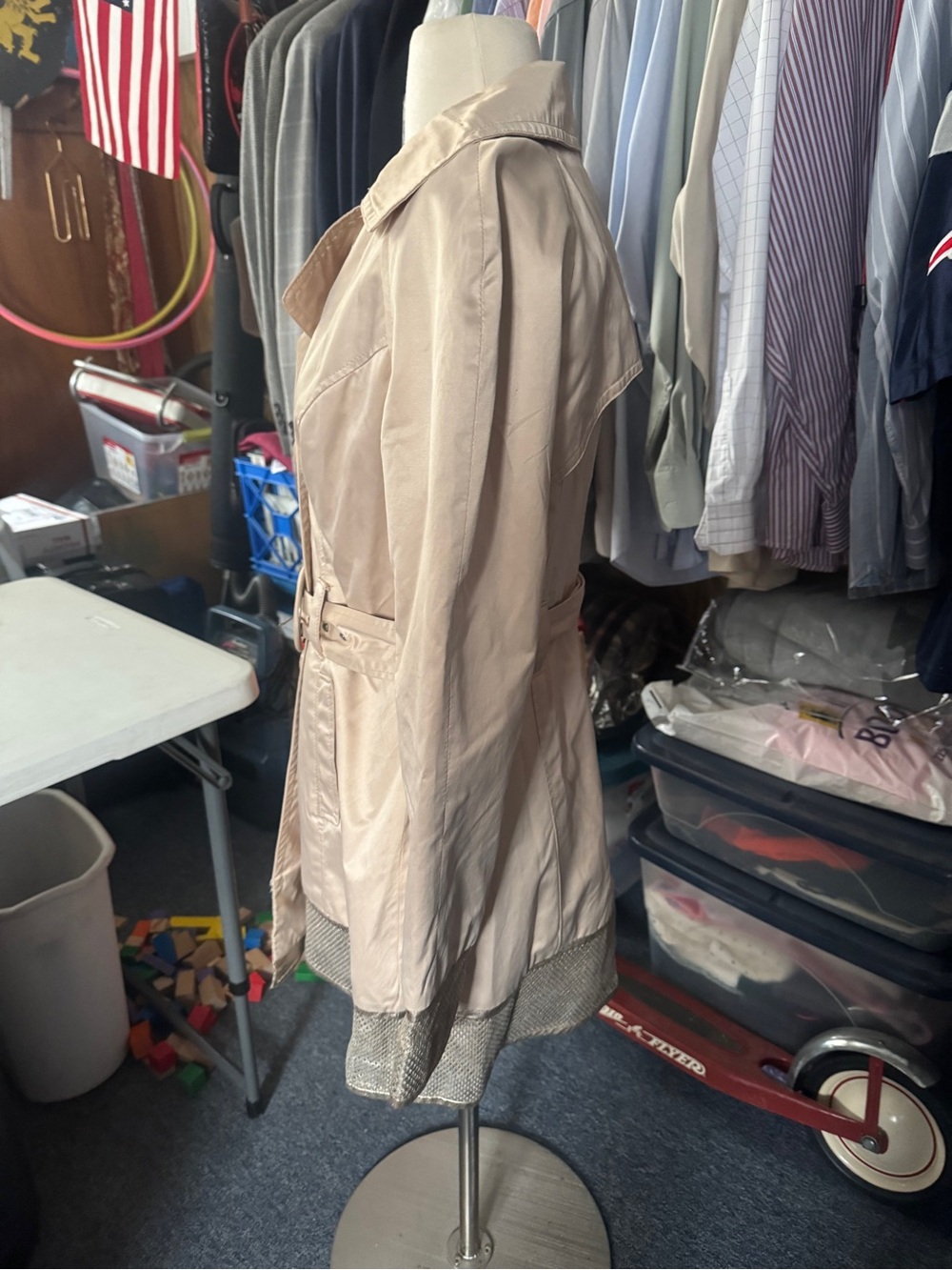 Arden B Beige Trench Coat with Metallic Trim - Picture 3 of 11
